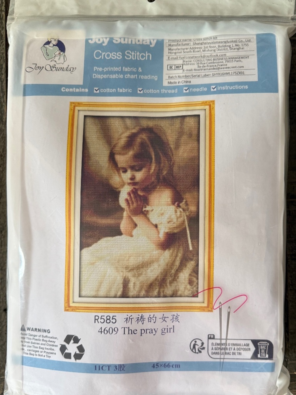 Praying Girl Joy Sunday Pre-Printed Cross Stitch Kit 11ct Aida - NEW